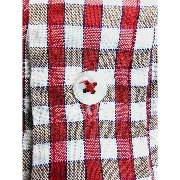 Zara Man Tailored Fit Size 15 Mens Red White Camel Color Spread Collar L/S Shirt - Picture 6 of 10